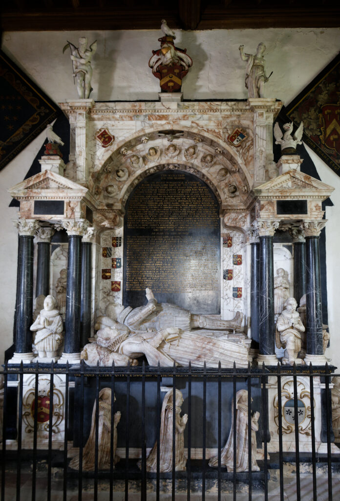 The Soame memorial, a marble monument, taken with another camera